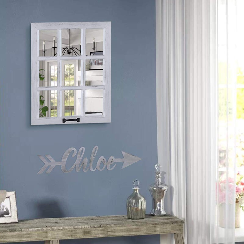 LOSOUR Decorative Wall Mirror-Distressed Wood Windowpane Mirror- Farmhouse Mirrors for Wall with Hanging Hardware for Bedroom Living Room Bathroom Kitchen (ï¼‘, 18Wx23L) - Image 3